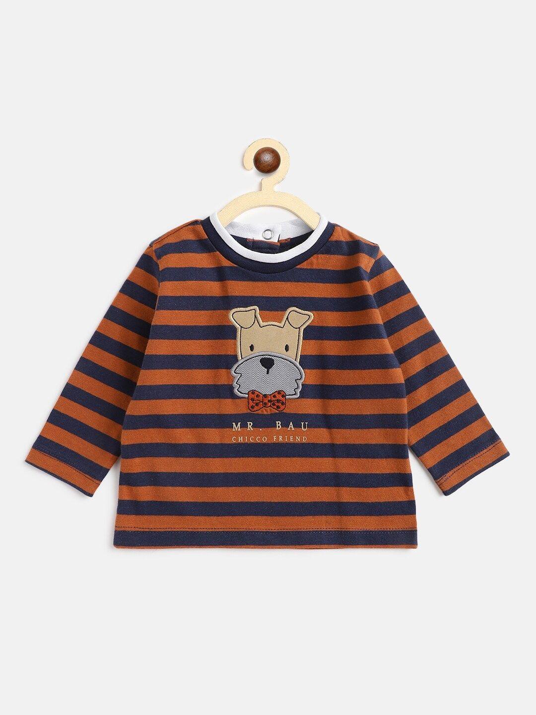 chicco boys copper-toned striped round neck pure cotton t-shirt