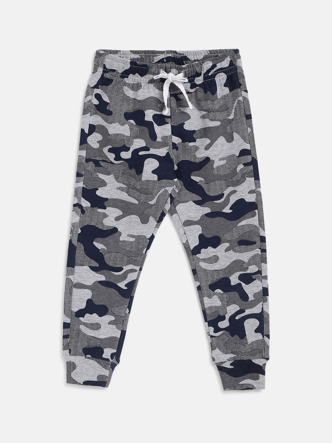 chicco boys grey melange camouflage printed relaxed joggers trousers