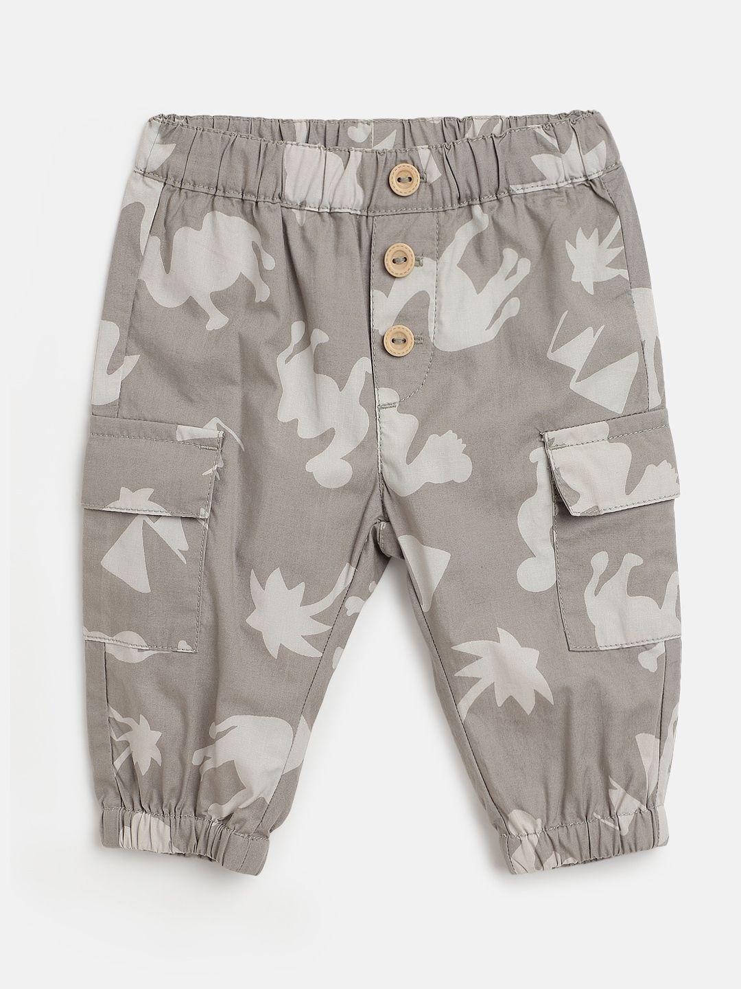 chicco boys grey printed relaxed mid rise cotton joggers