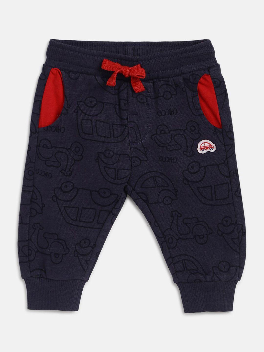 chicco boys navy blue printed relaxed joggers trouser