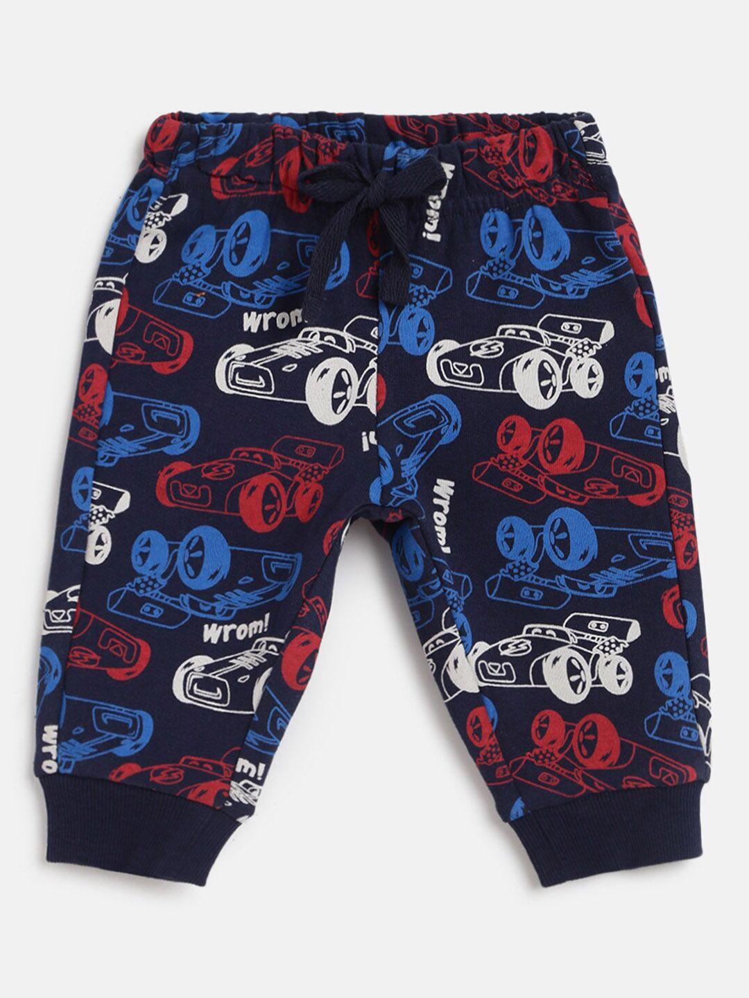 chicco boys navy blue printed relaxed joggers trousers