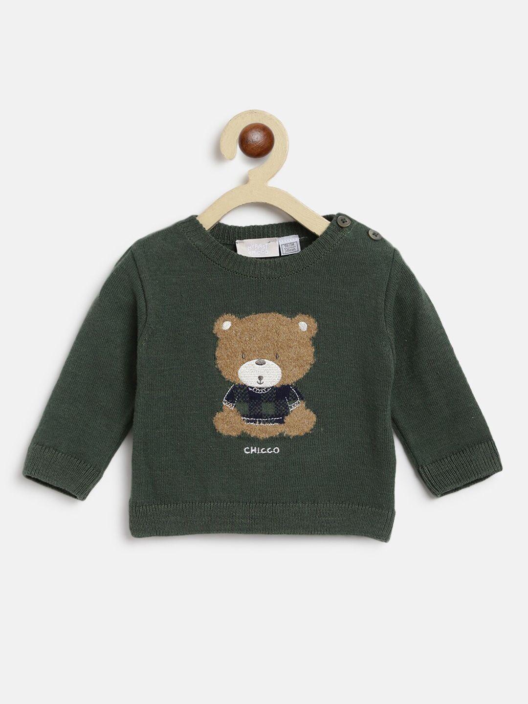 chicco boys olive green & brown pullover with embroidered detail