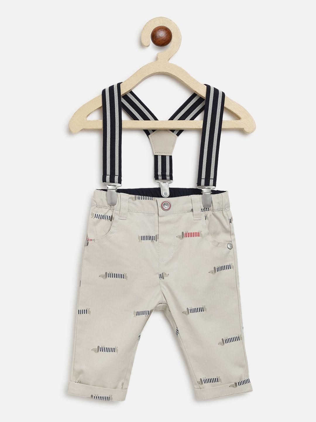 chicco boys taupe printed trousers with suspenders