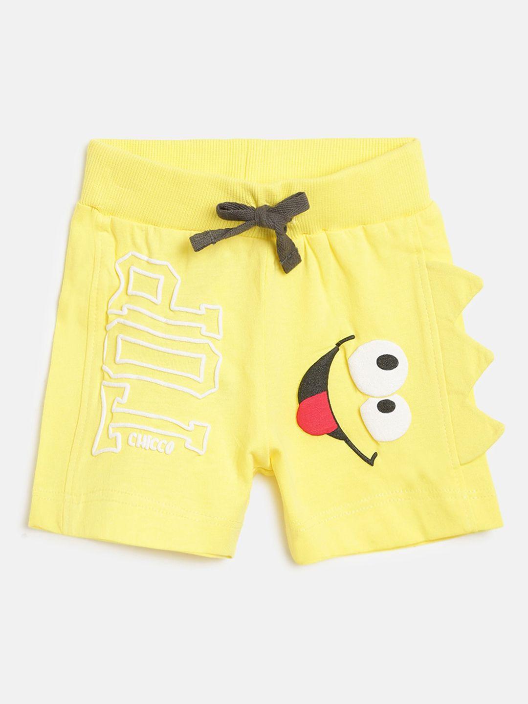 chicco boys yellow & white typography pure cotton shorts