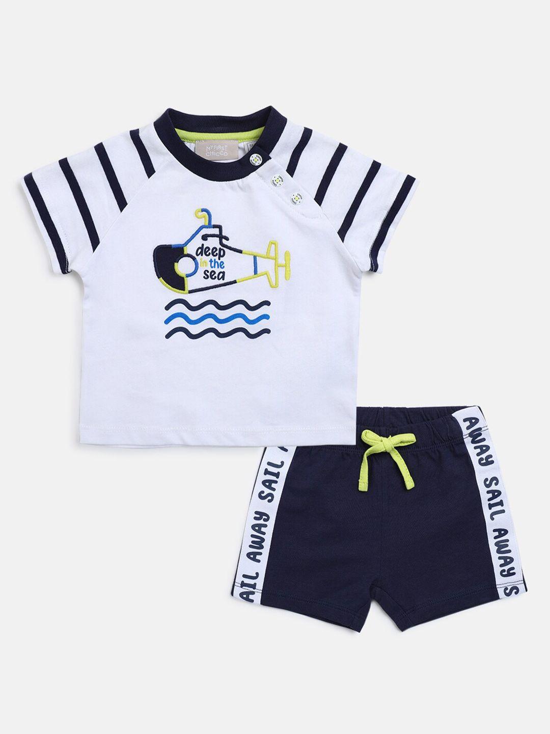 chicco infant boys printed pure cotton t-shirt with shorts set