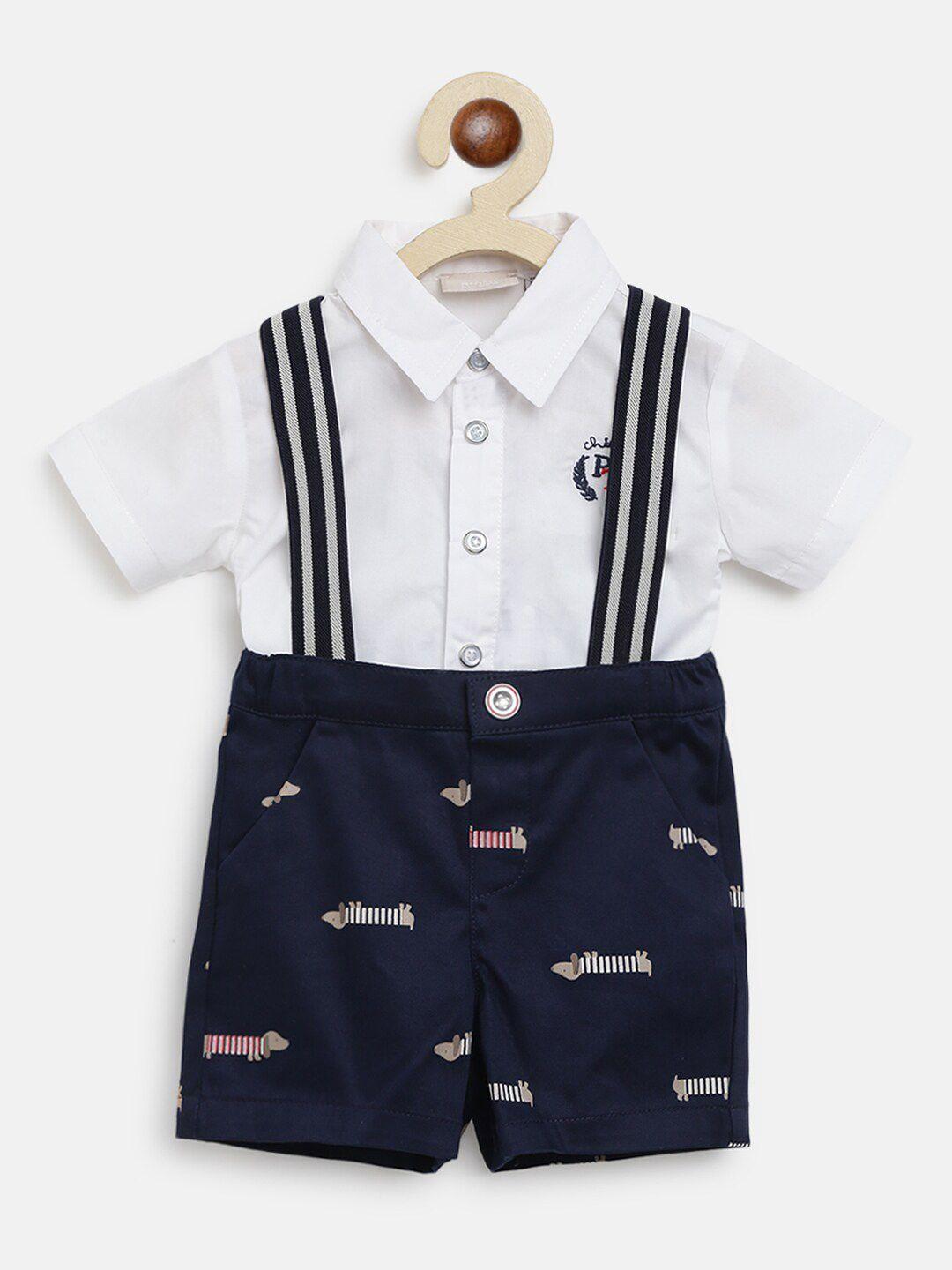 chicco infant boys white & navy blue shirt with shorts