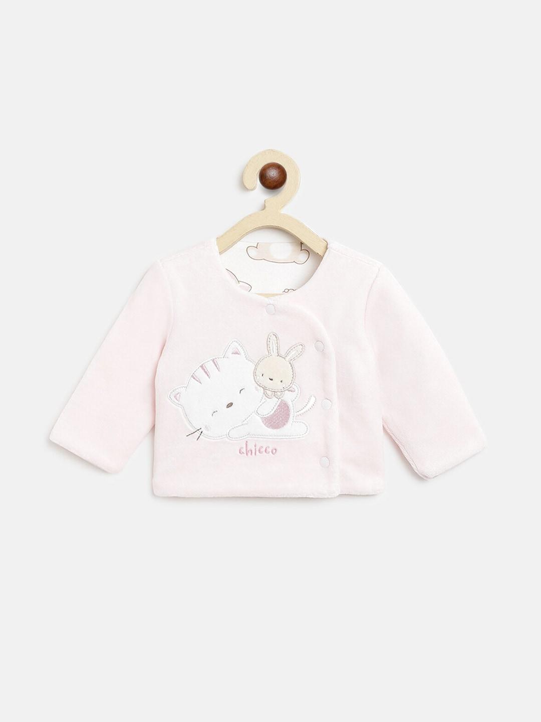 chicco kids pink & white velour crop cardigan