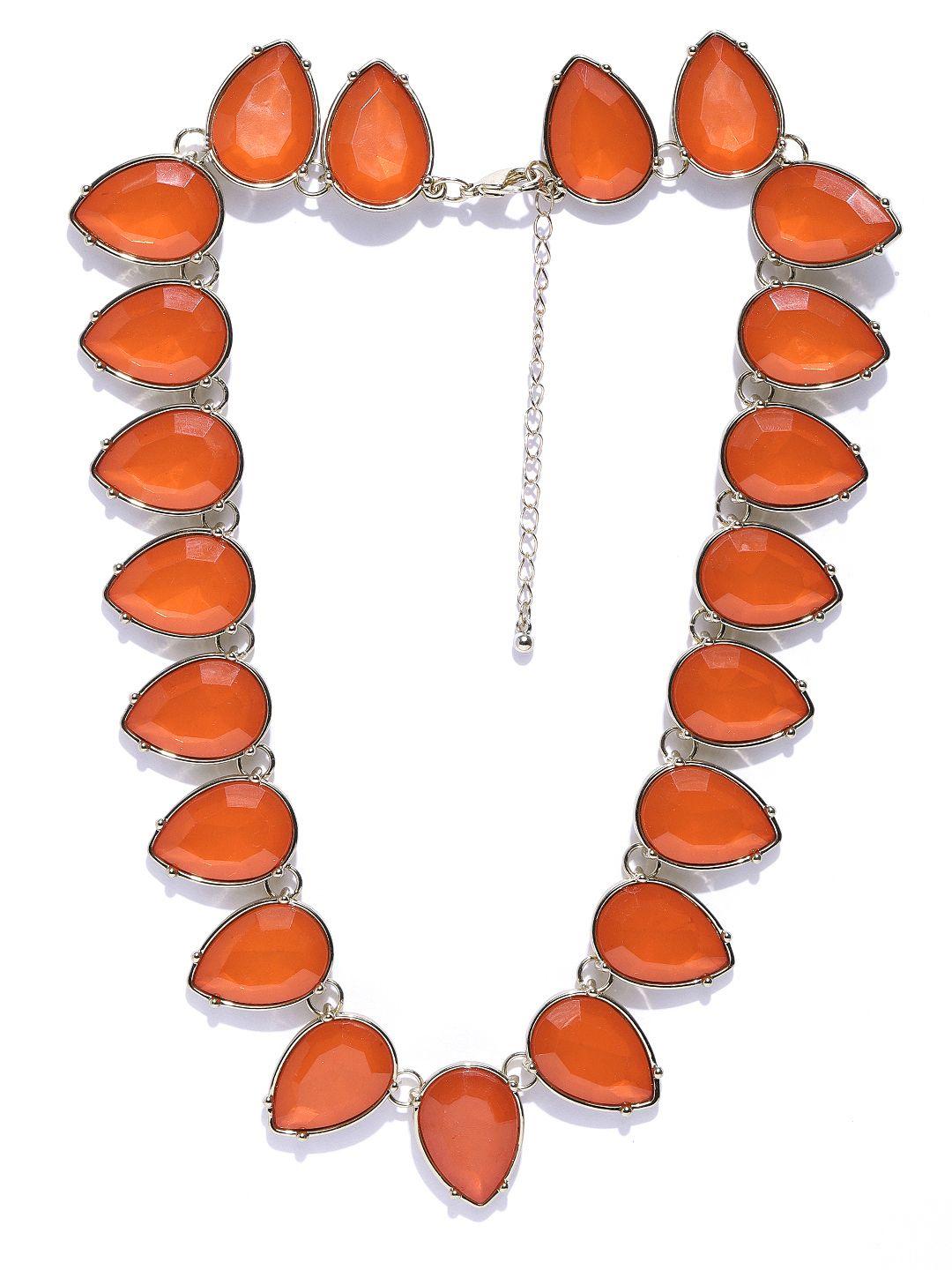 chicmela orange 18 k gold-plated stone-studded teardrop shaped handcrafted necklace