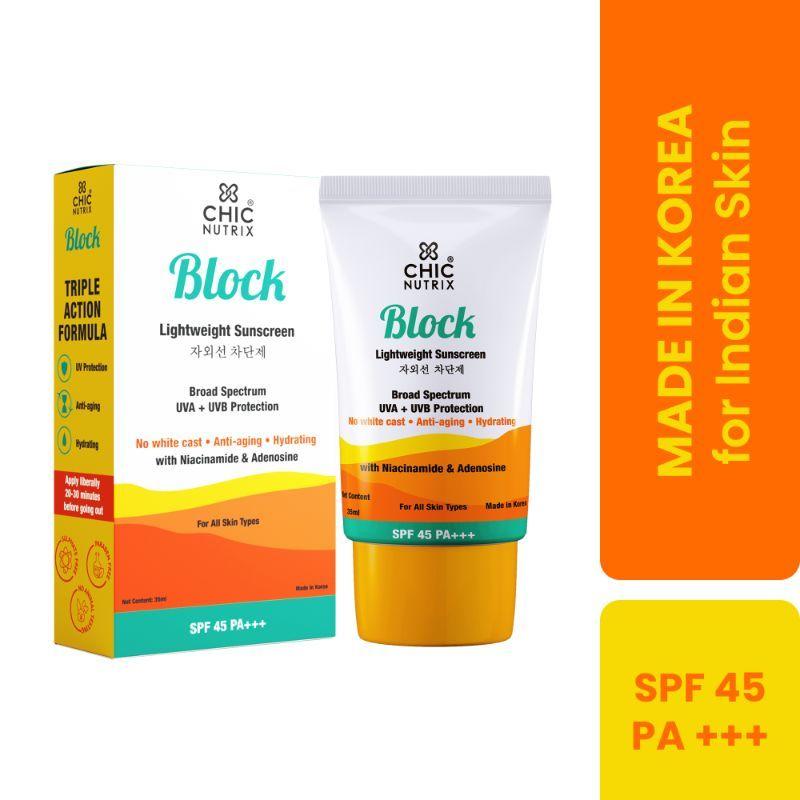 chicnutrix block lightweight sunscreen spf 45 pa+++