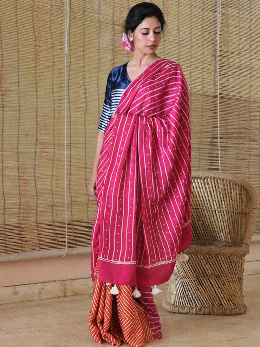 chidiyaa block printed modal silk saree
