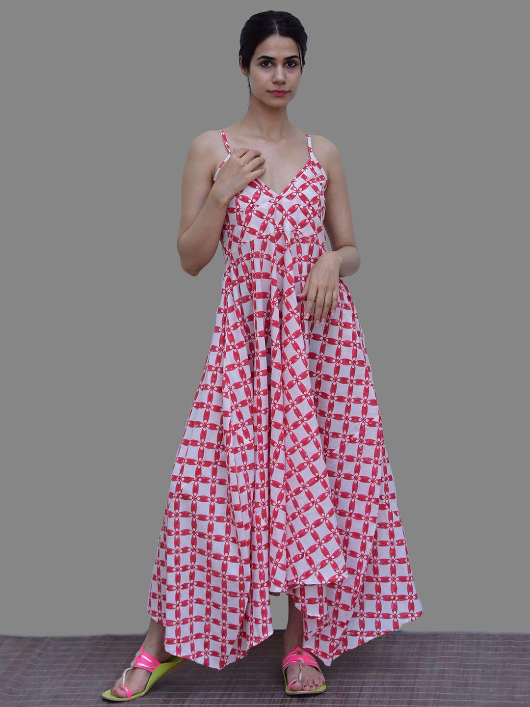chidiyaa geometric printed shoulder straps cotton maxi dress