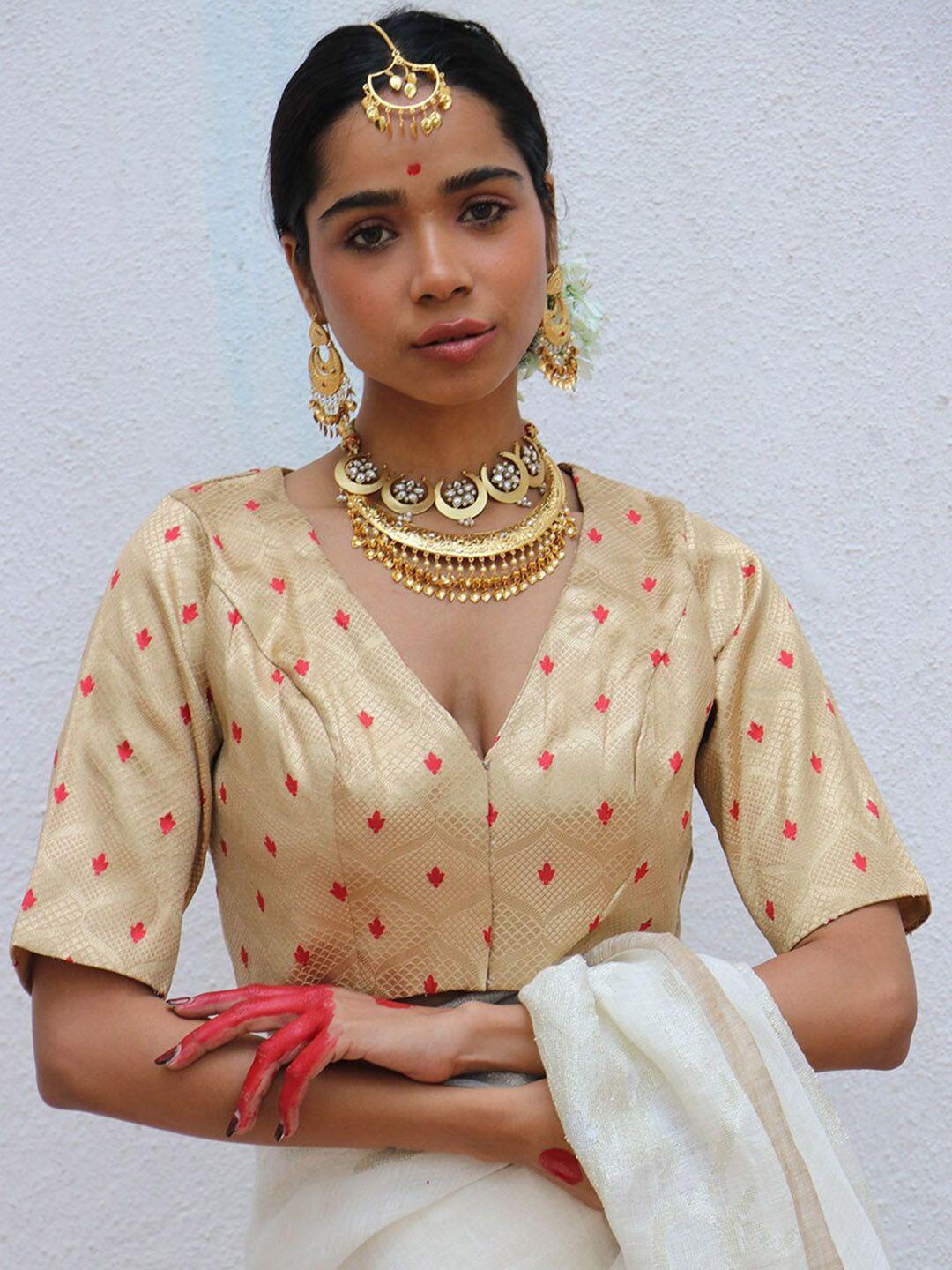 chidiyaa woven design brocade saree blouse