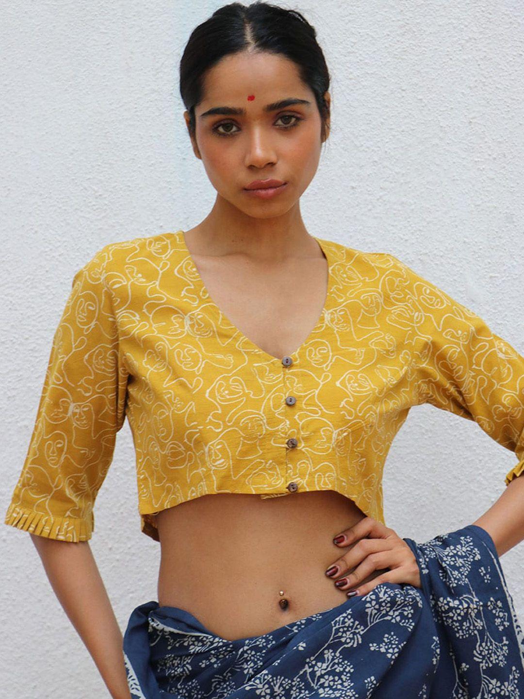 chidiyaa abstract printed cotton saree blouse
