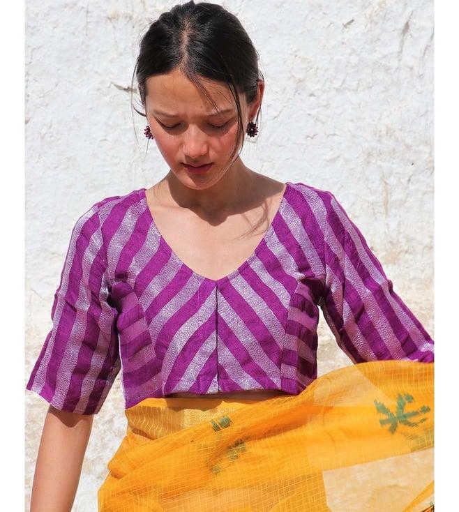 chidiyaa aubergine handwoven linen zari blouse