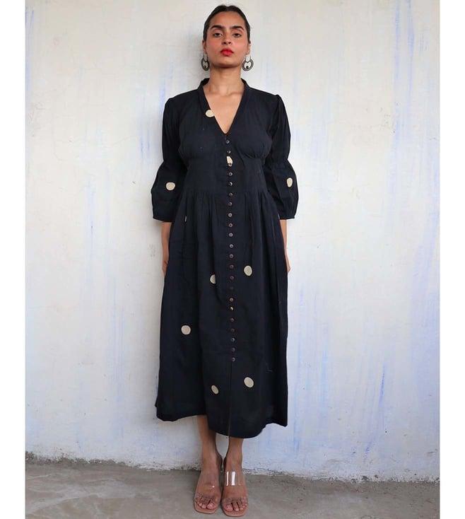 chidiyaa black pure cotton polka dot mono dress