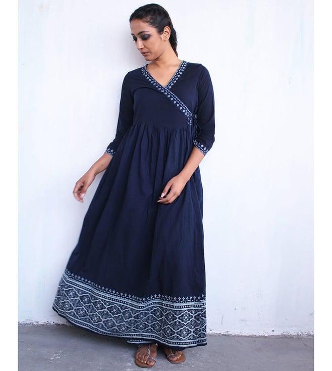 chidiyaa blue angarakha block printed dress