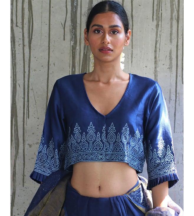 chidiyaa blue block printed manjari blouse