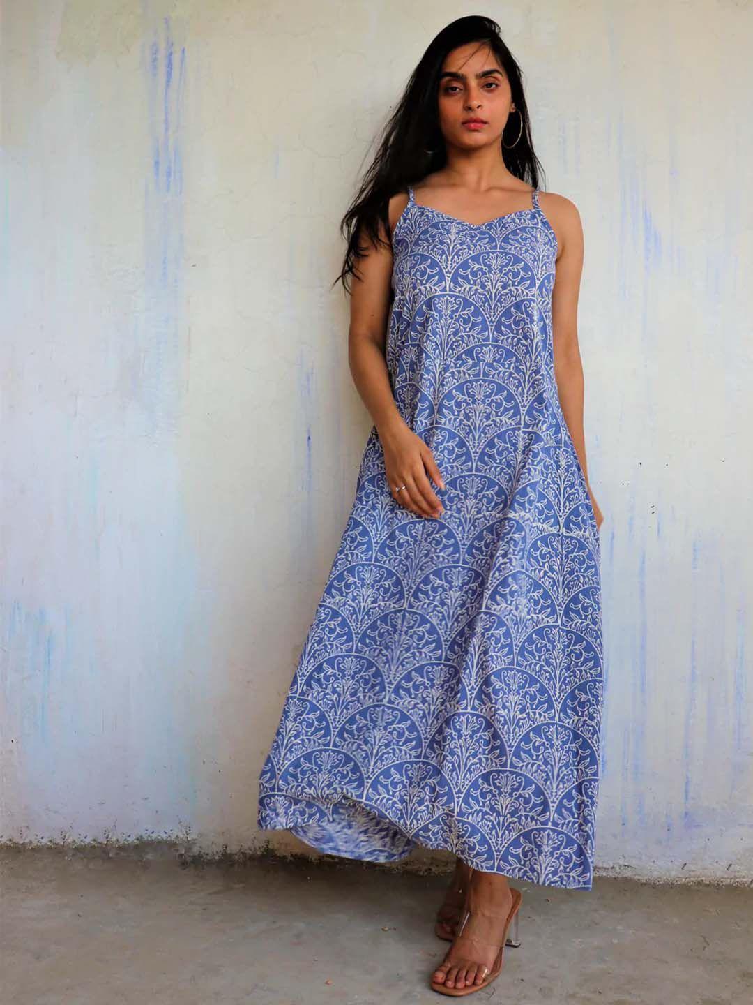chidiyaa blue floral maxi dress