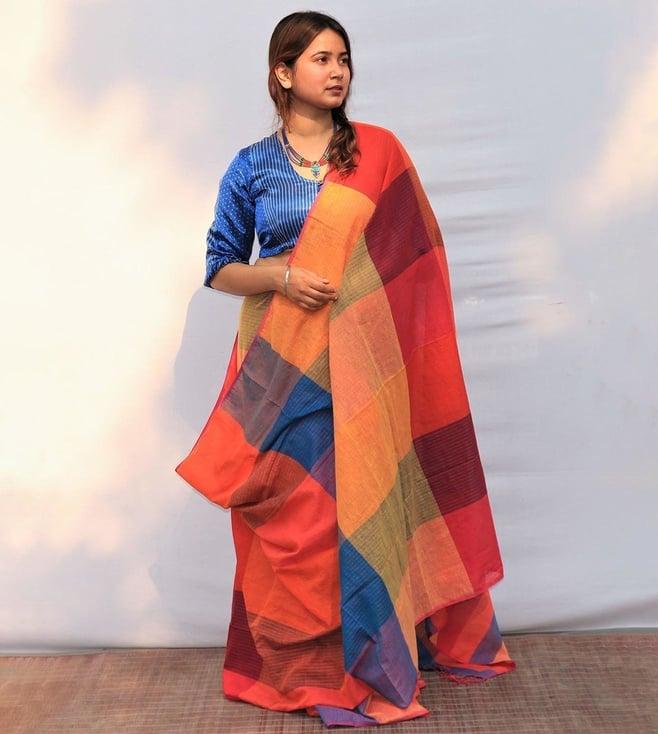 chidiyaa blue satrangi rainbow razzle hand-dyed handwoven cotton saree