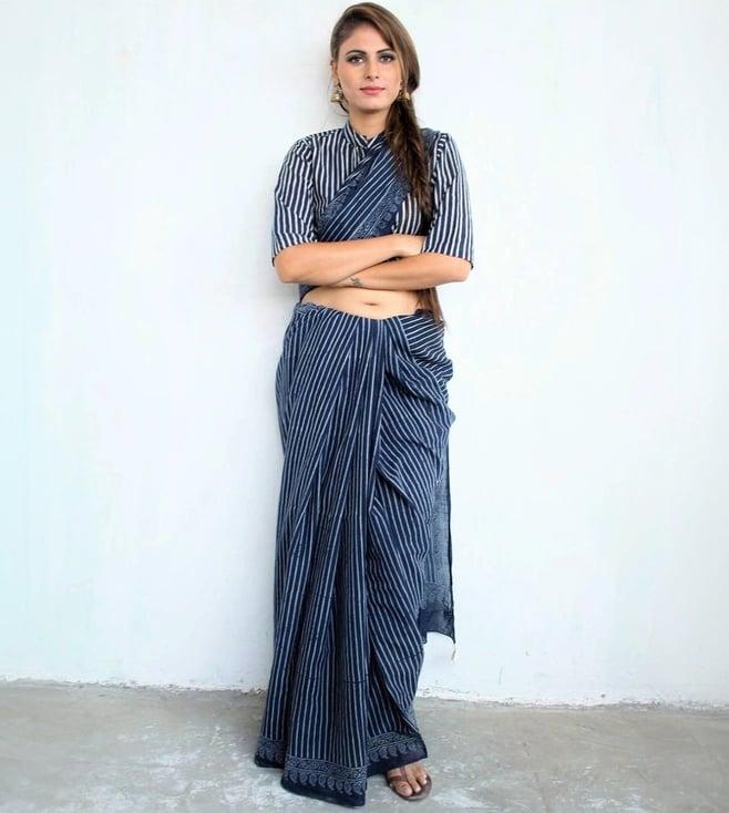 chidiyaa blue striped saree