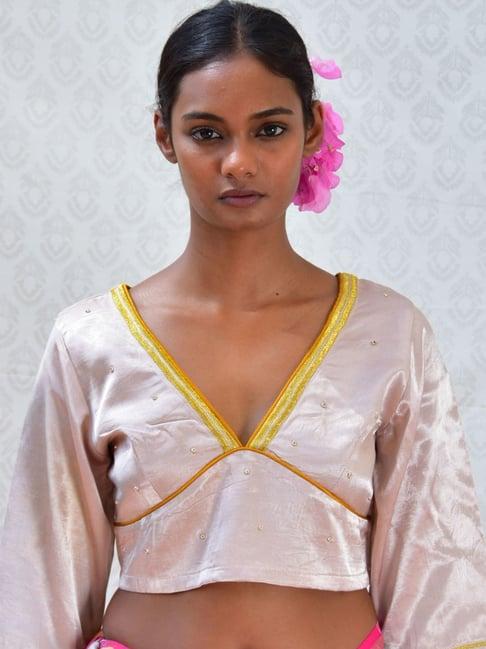 chidiyaa bougainvillea sunshine hand embroidered mashru silk blouse