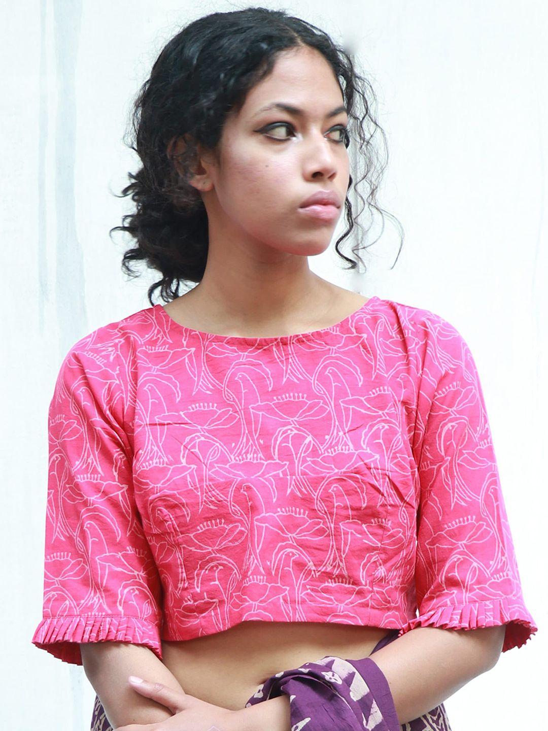 chidiyaa brighton printed cotton saree blouse