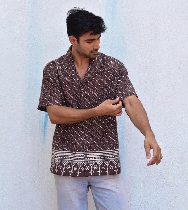 chidiyaa brown jilibi rustic rhapsody handblockprinted pure cotton shirt