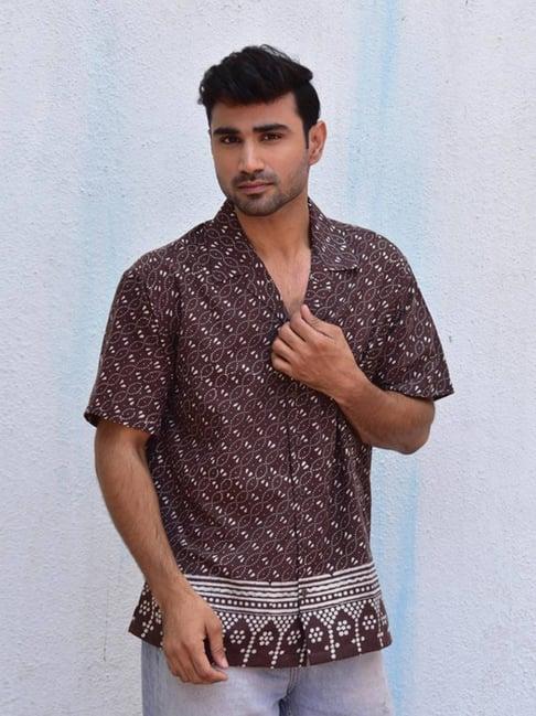 chidiyaa brown jilibi rustic rhapsody handblockprinted pure cotton shirt