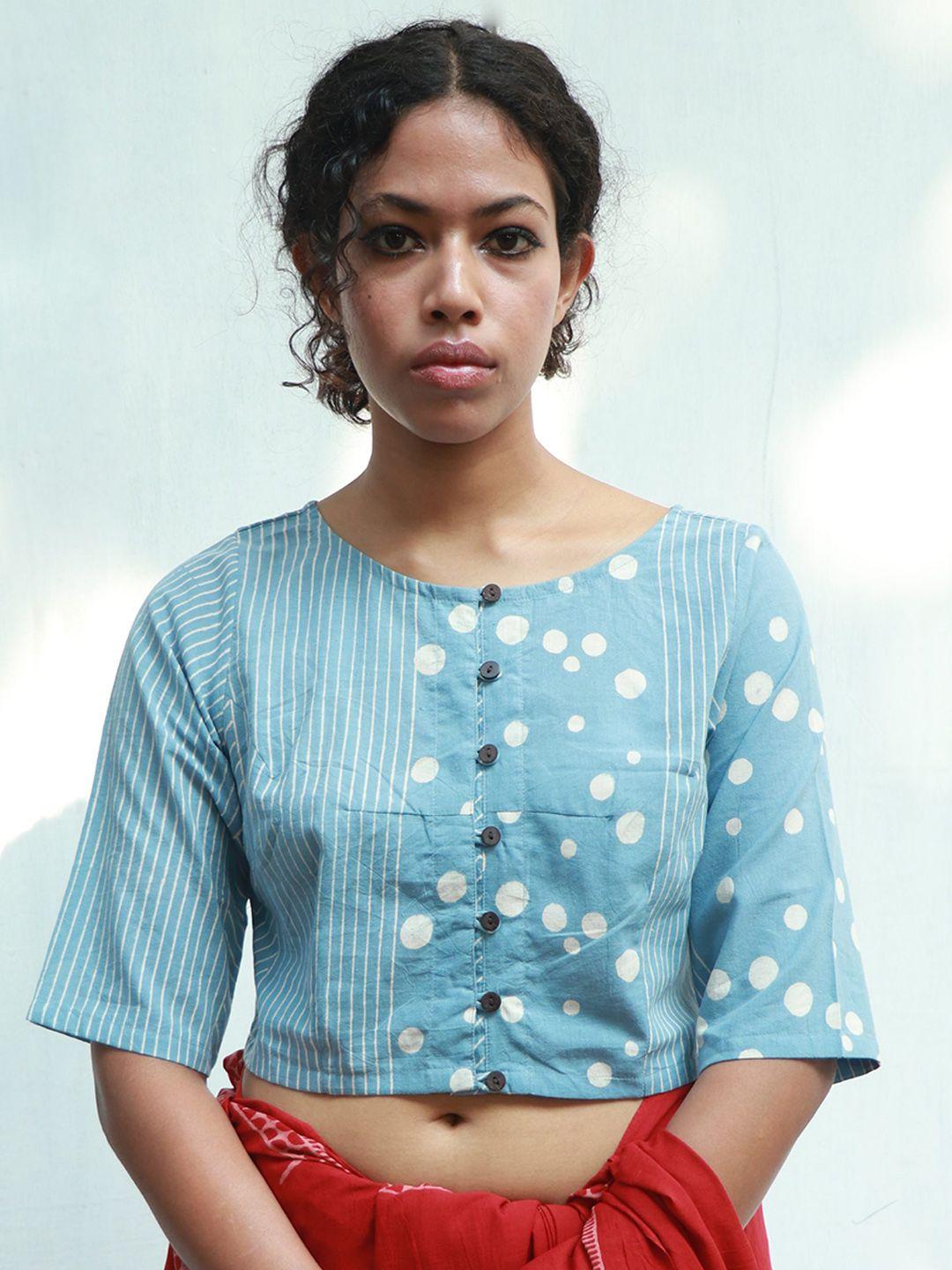 chidiyaa chimera printed cotton saree blouse