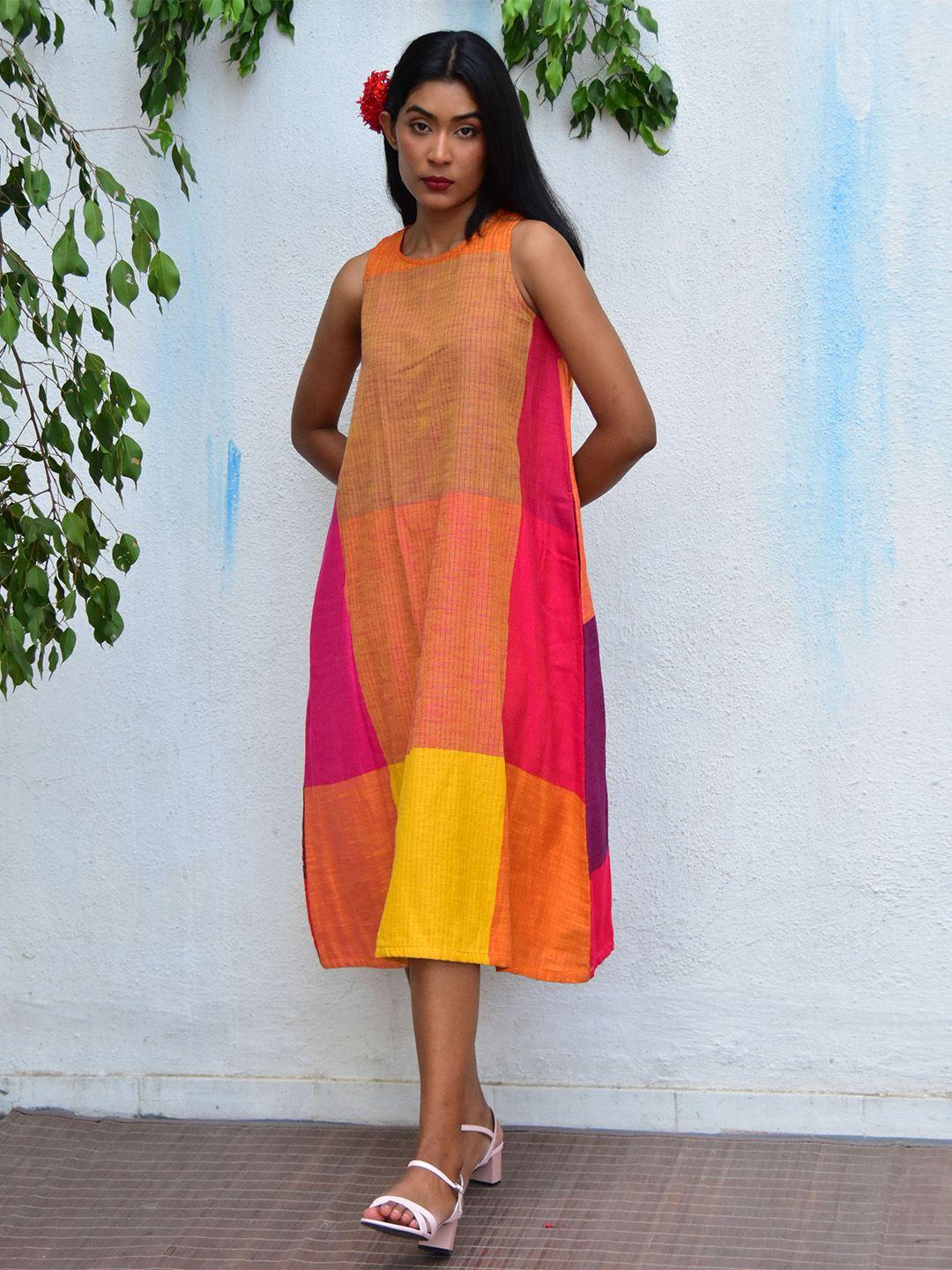 chidiyaa colourblocked cotton a-line dress