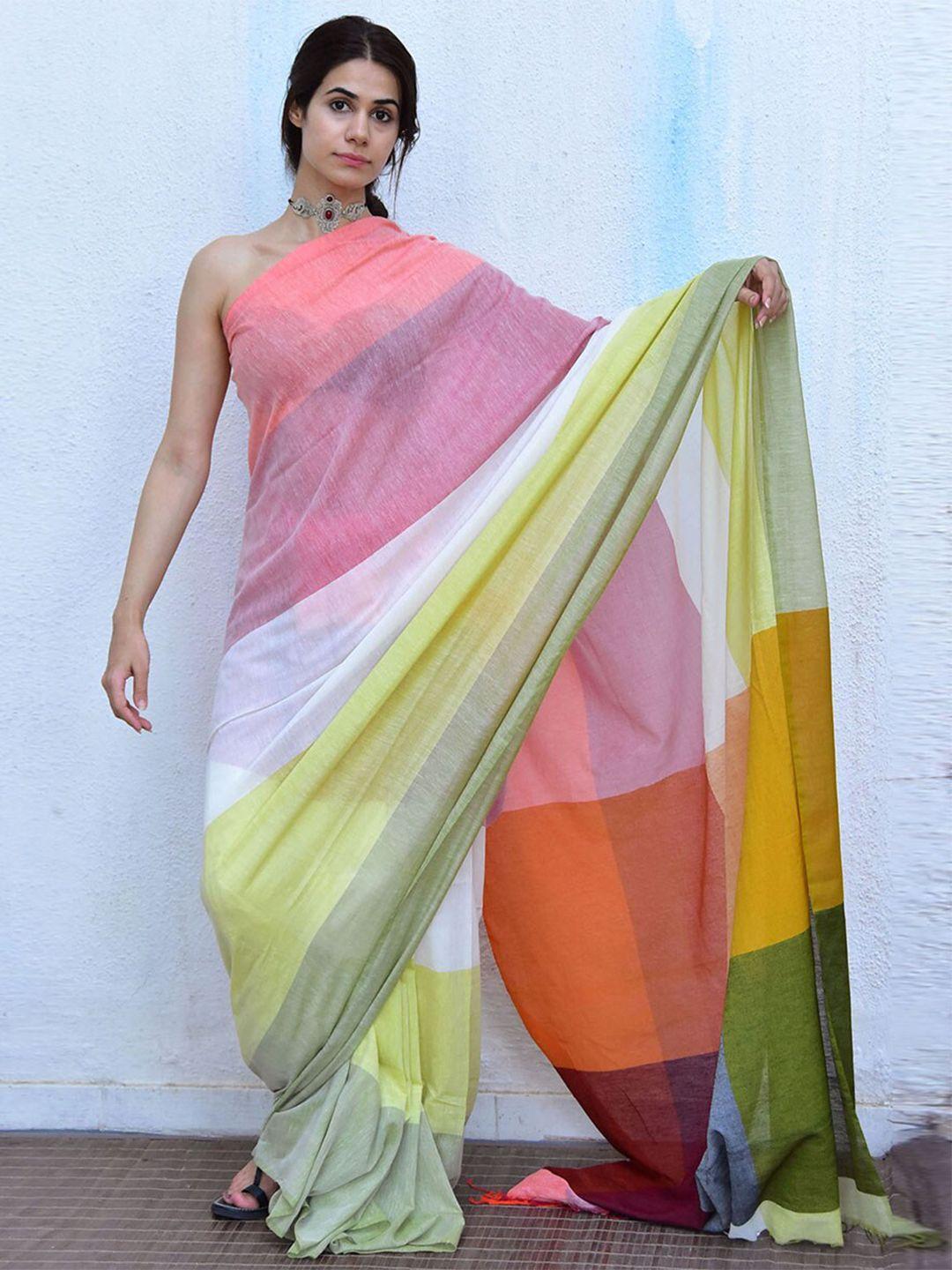 chidiyaa colourblocked pure cotton saree