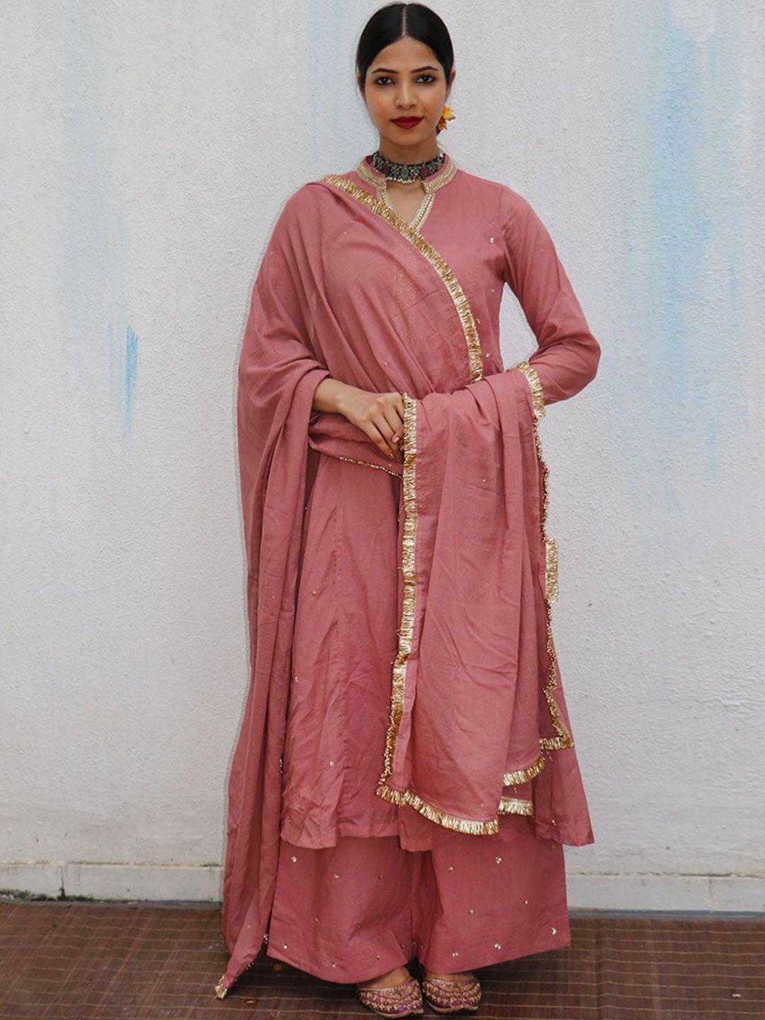 chidiyaa ethnic motifs embroidered sequinned anarkali pure cotton kurta set