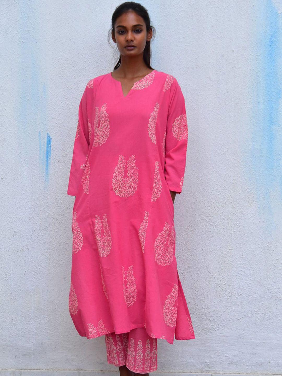 chidiyaa ethnic motifs printed a-line pure cotton kurta with trousers