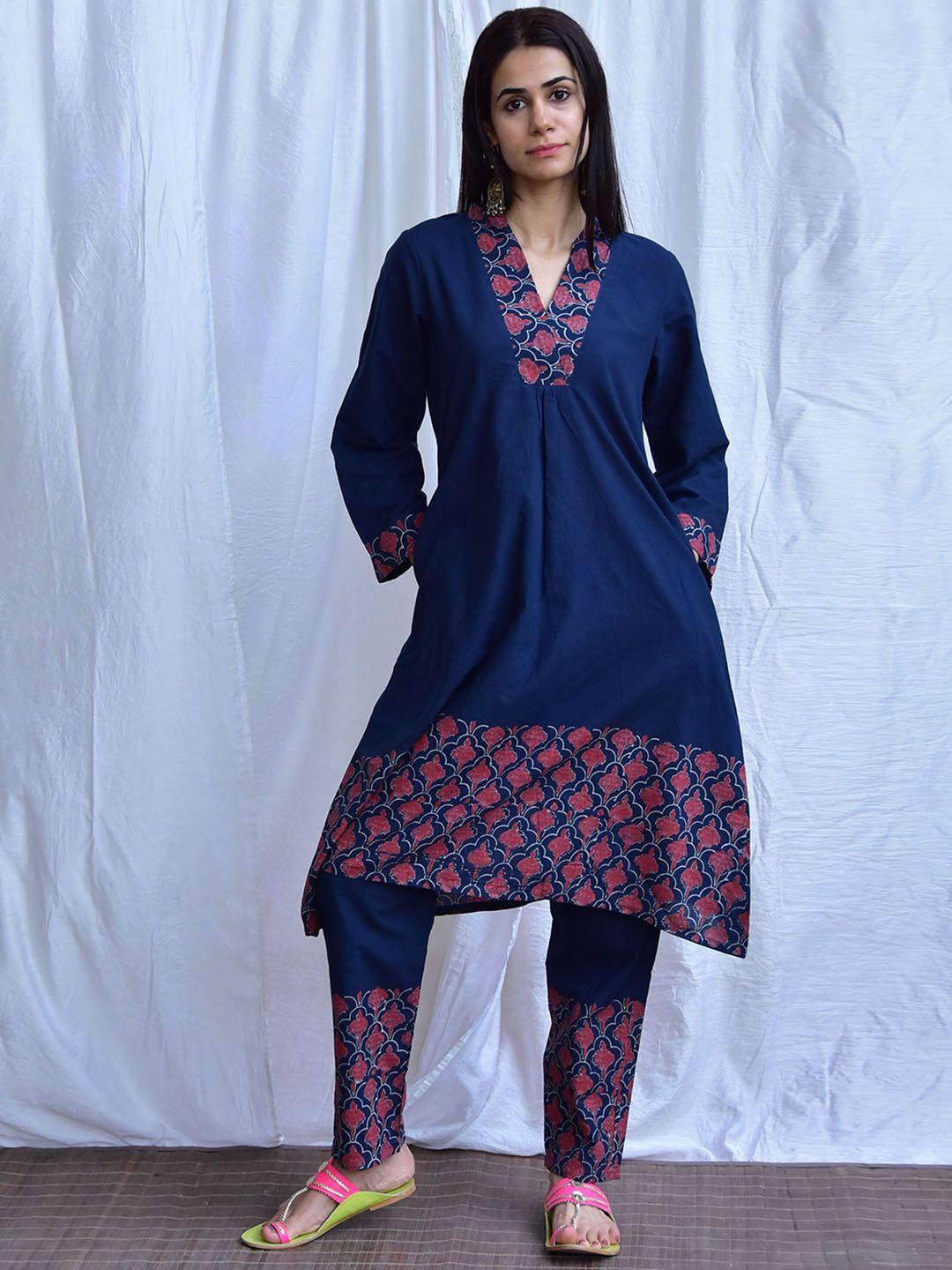 chidiyaa ethnic motifs printed regular pure cotton kurta with trousers