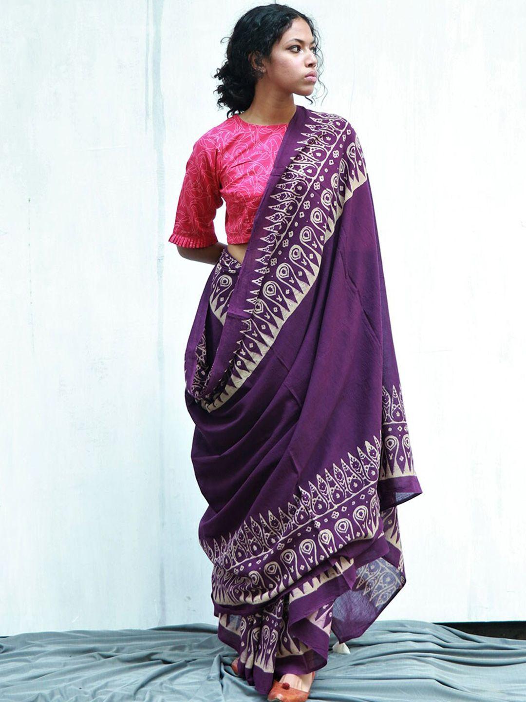 chidiyaa ethnic motifs pure cotton block print saree