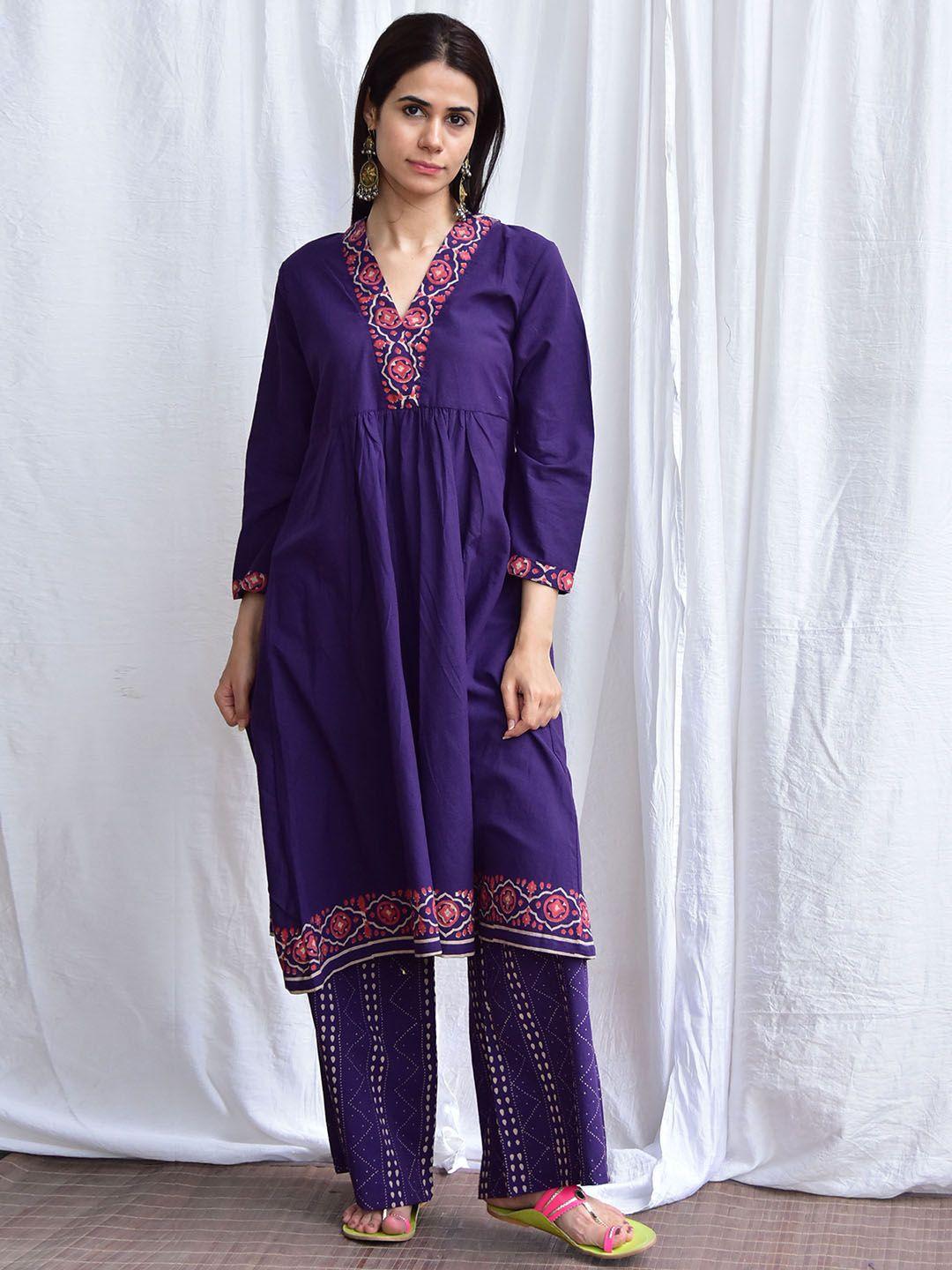 chidiyaa floral printed empire pure cotton kurta with trousers