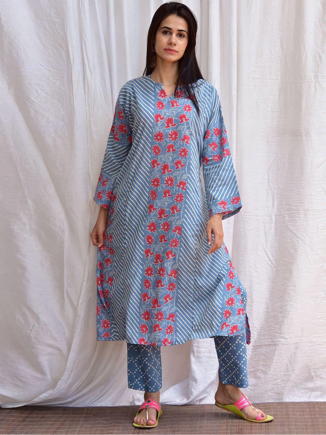 chidiyaa floral printed pure cotton kurta with trousers