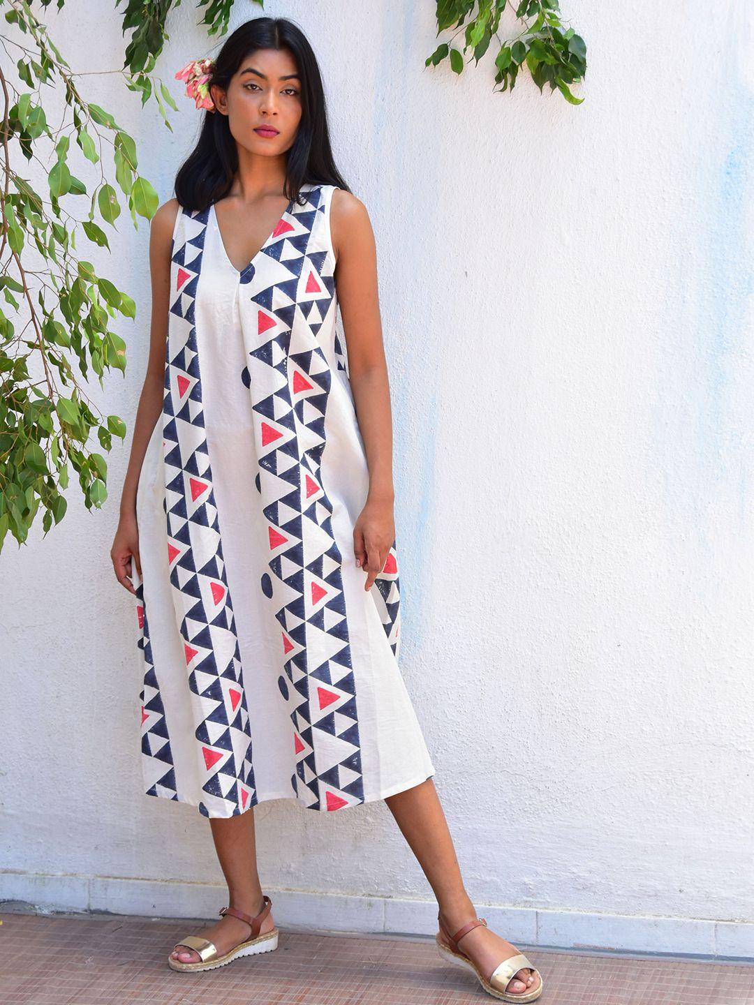 chidiyaa geometric printed a line midi dress