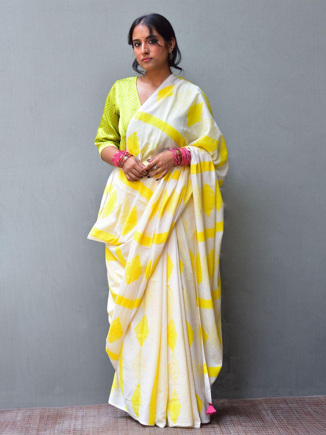 chidiyaa geometric printed pure cotton saree