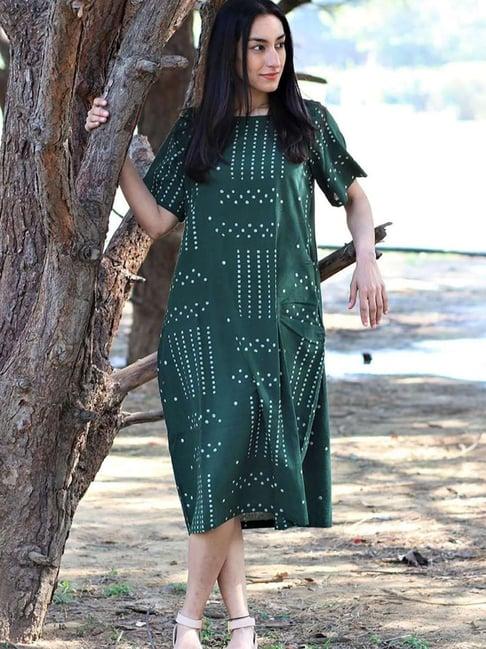 chidiyaa green block printed dress