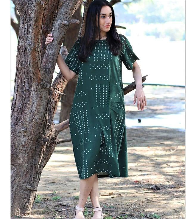 chidiyaa green block printed dress