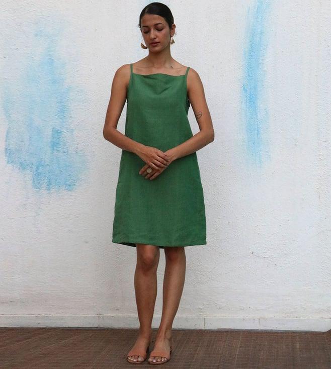 chidiyaa green breathe lana handwoven linen dress