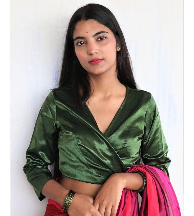 chidiyaa green tie-up mashru silk sahar blouse