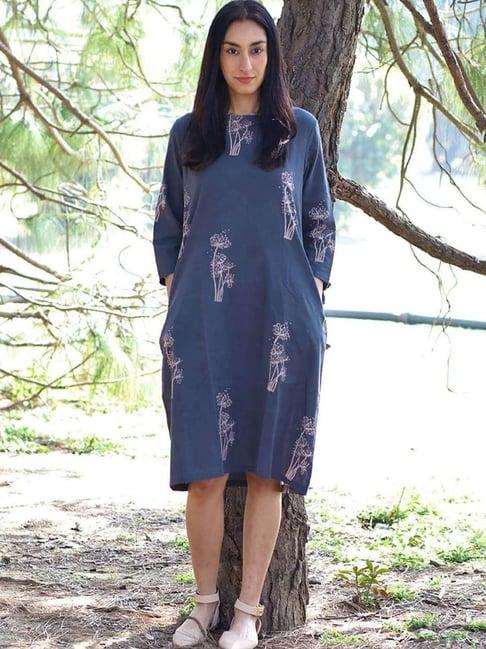 chidiyaa grey block printed wildflower dress