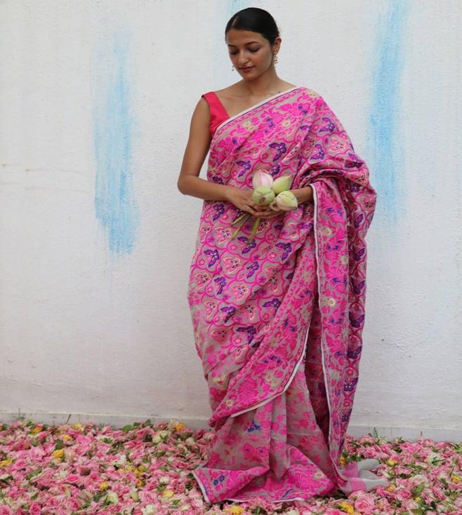 chidiyaa gul-e-farang handwoven jamdani pure linen saree