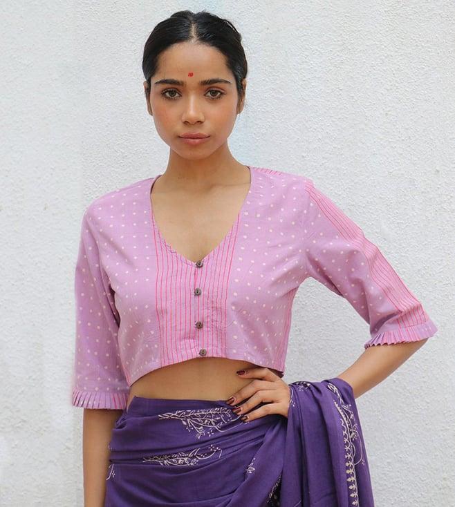chidiyaa lavender paakhi valerina handblock printed cotton crop top blouse