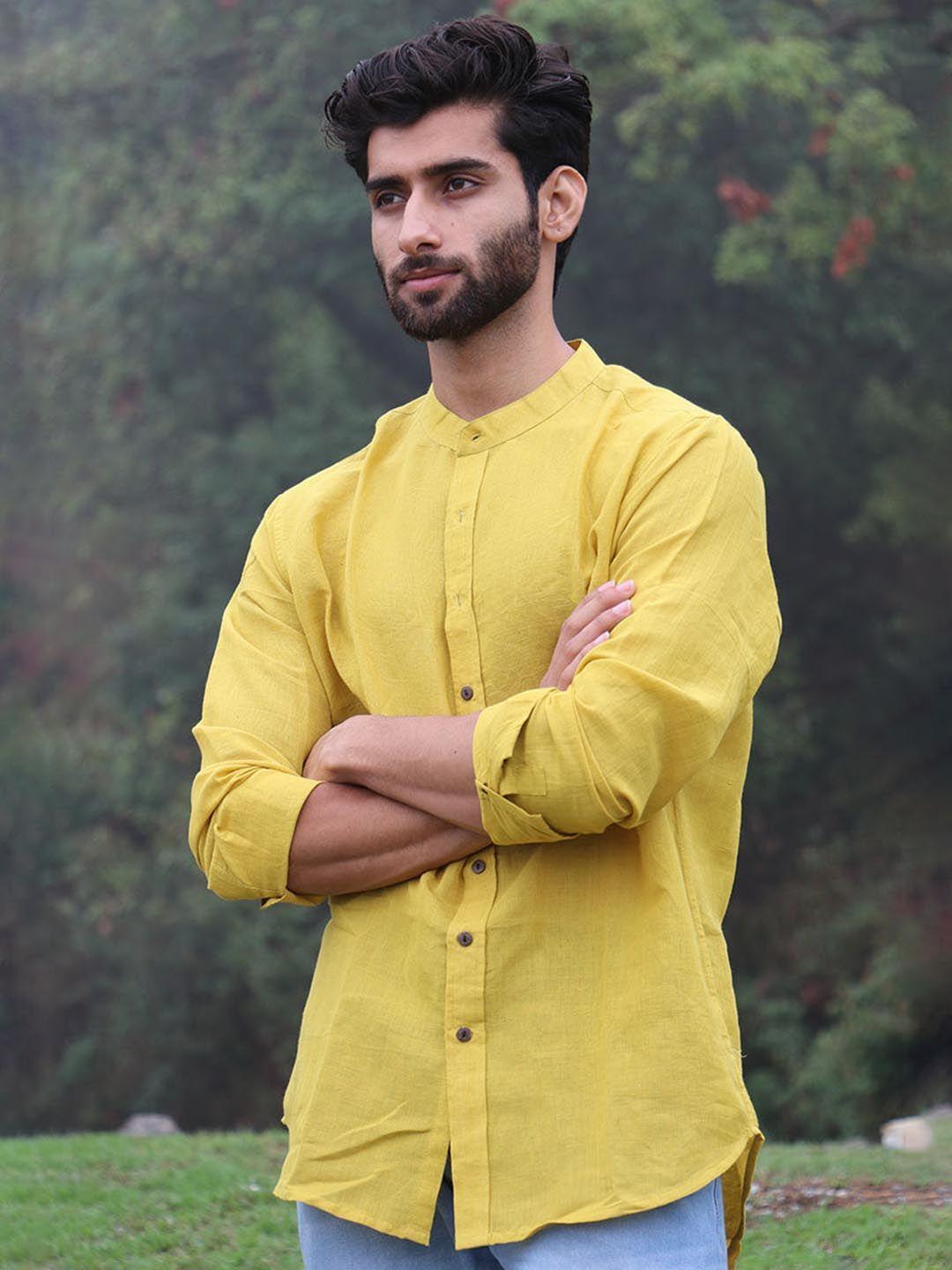 chidiyaa mandarin collar linen standard casual shirt