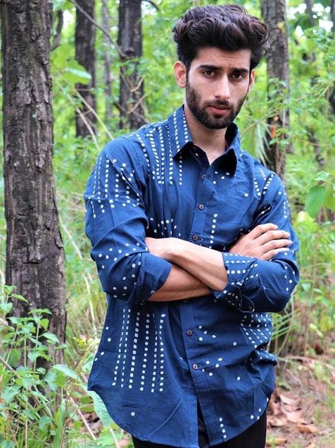 chidiyaa midnight blue block printed cotton shirt 2