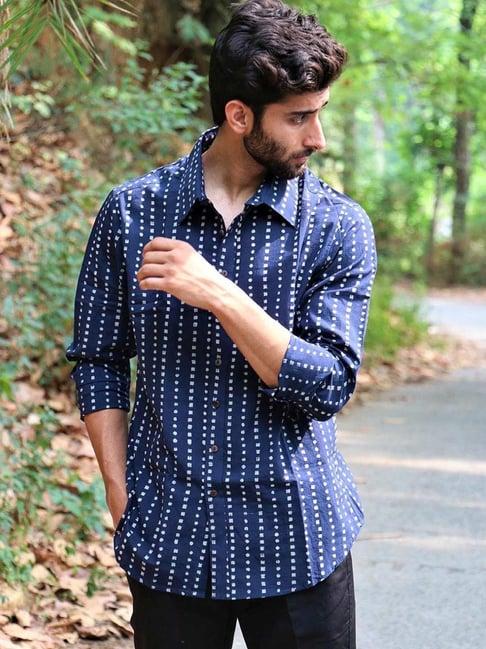 chidiyaa midnight blue block printed cotton shirt 3