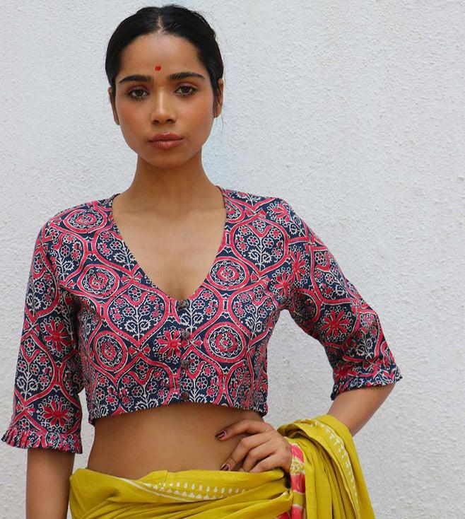 chidiyaa multi-color paakhi fleur ballad handblock printed cotton crop top blouse